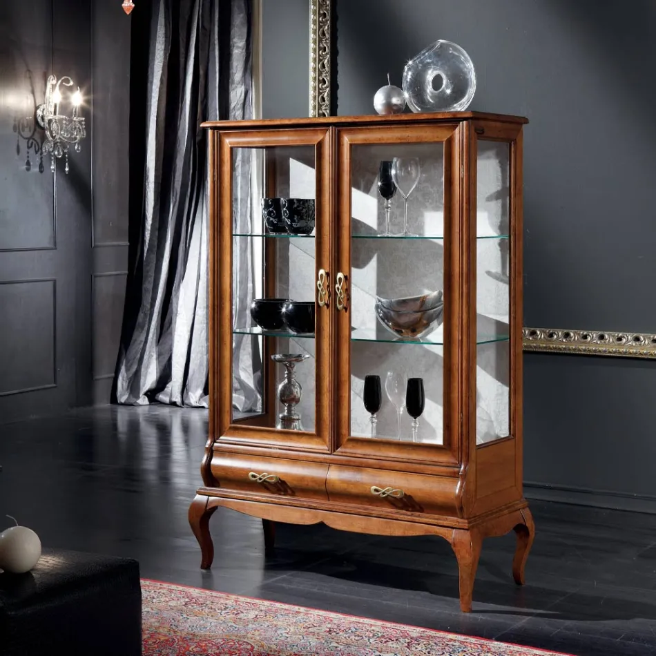 Vetrina Soggiorno di Lusso in Legno Noce Classica Made in Italy - Hastings Viadurini