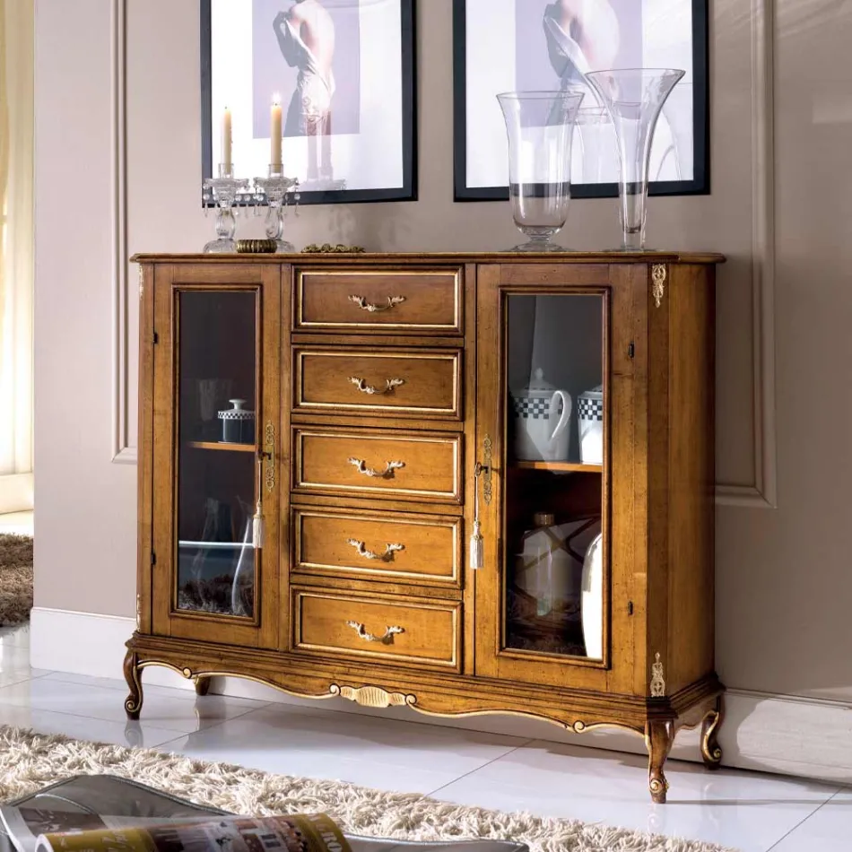 Vetrina Soggiorno in Legno con 2 Ante e 5 Cassetti Made in Italy - Richard Viadurini