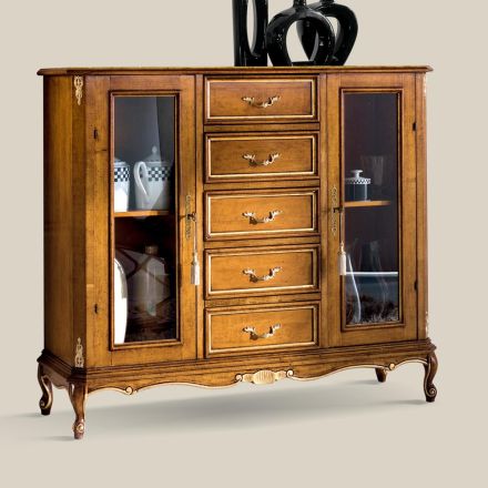 Vetrina Soggiorno in Legno con 2 Ante e 5 Cassetti Made in Italy - Richard Viadurini