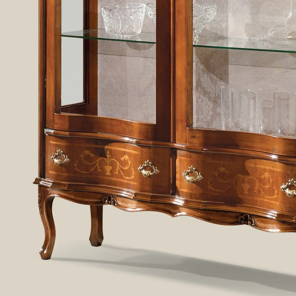 Vetrina Stile Classico Legno con Ante e Cassetti Made in Italy - Versaille Viadurini