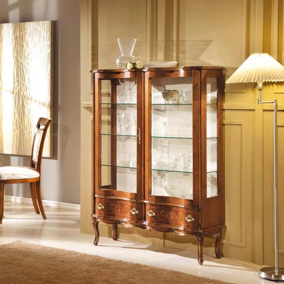 Vetrina Stile Classico Legno con Ante e Cassetti Made in Italy - Versaille Viadurini