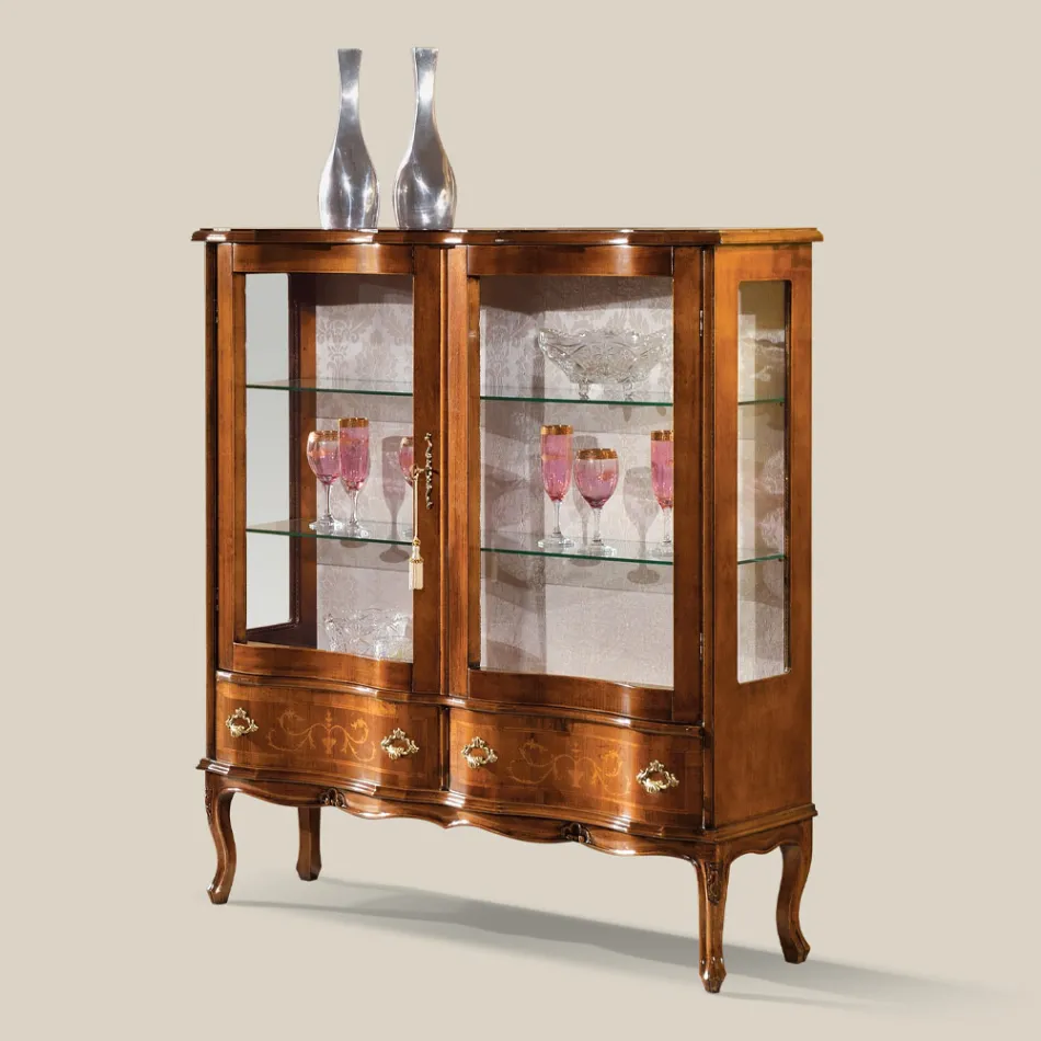 Vetrina Stile Classico Legno con Ante e Cassetti Made in Italy - Versaille Viadurini