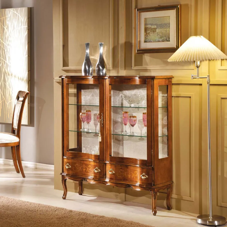Vetrina Stile Classico Legno con Ante e Cassetti Made in Italy - Versaille Viadurini